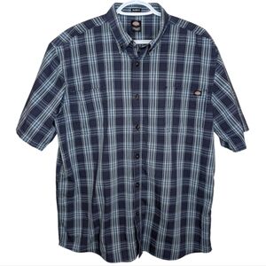 Dickies Men's Short Sleeve Flex Woven Blue Plaid Shirt Mens Medium